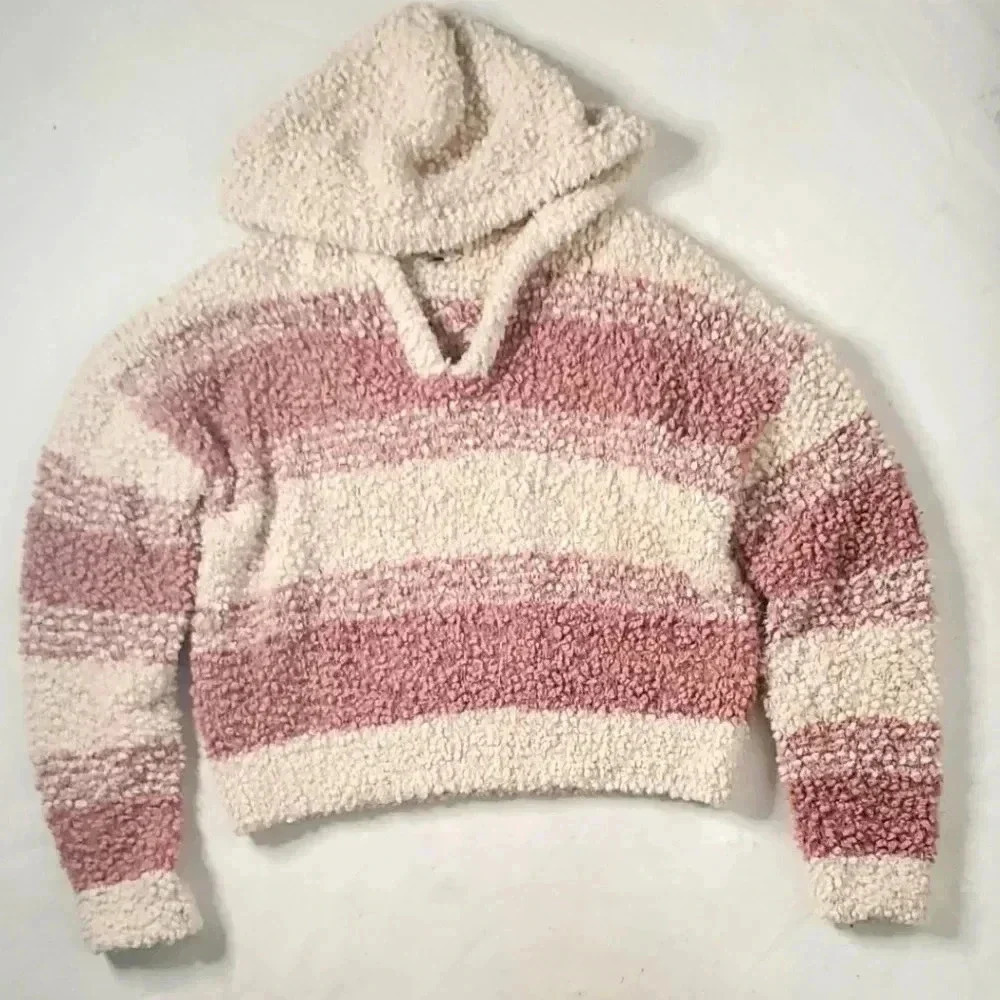 Hippie rose Knitted Fluffy Hooded Cropped Pullover Sweater  Sz Small NWOT